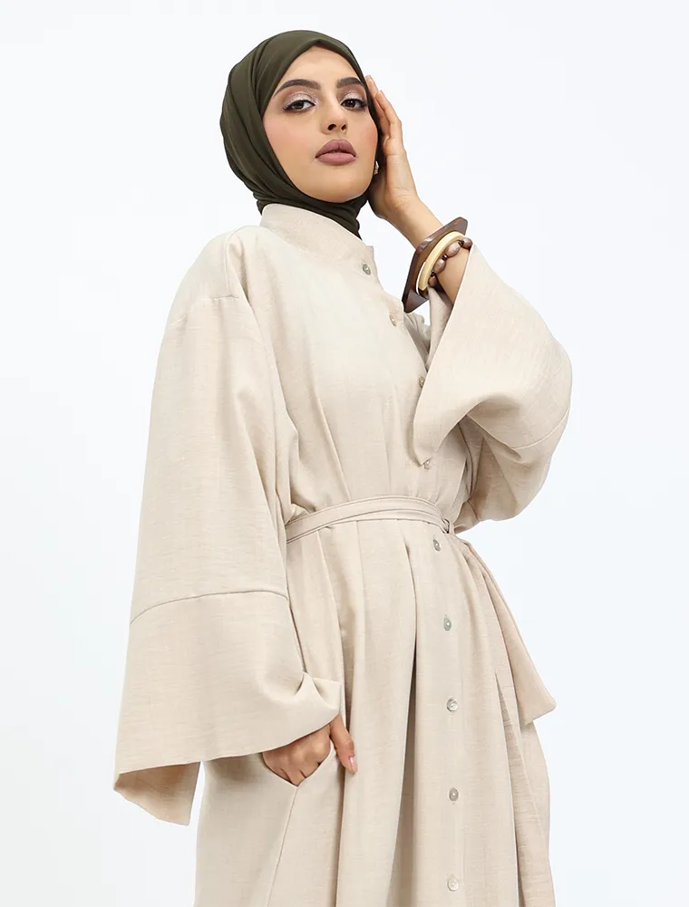 Beige Linen Feel Mandarin Shirt